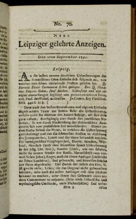 No. 70. Den 2ten September 1791.