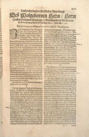 Leichpredig bey der christlichen Begräbnuß Deß wolgebornen Herrn, Herrn Hansen Preinners Freyherrn, ... Gehalten ... den 12. Julij, An. 1594.
