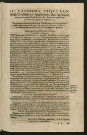 De Harmonia, Atque Consensu Confessionis Augustanae, eius Apologiae, repetitae eiusdem Confessionis, & refutationis impiorum Articulorum bavaricae inquisitionis.