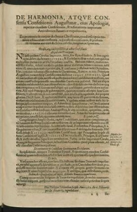 De Harmonia, Atque Consensu Confessionis Augustanae, eius Apologiae, repetitae eiusdem Confessionis, & refutationis impiorum Articulorum bavaricae inquisitionis.