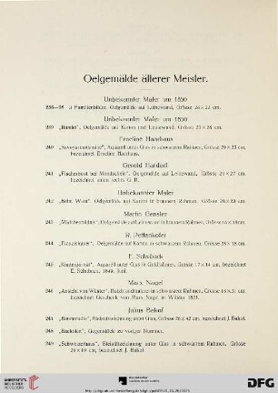 Oelgemälde älterer Meister (Nr. 236-316)