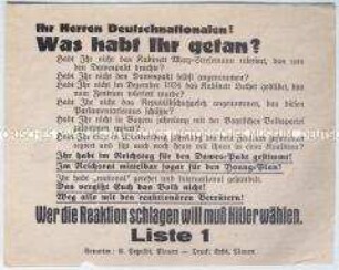 Handzettel der NSDAP zur Reichstagswahl 1933