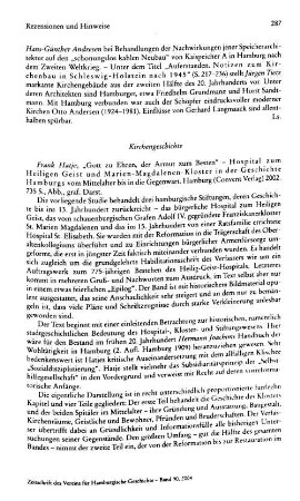 Hatje, Frank :: "Gott zu Ehren, der Armut zum Besten", Hospital zum Heiligen Geist und Marien-Magdalenen-Kloster in der Geschichte Hamburgs vom Mittelalter bis in die Gegenwart : Hamburg, Convent Verl., 2002