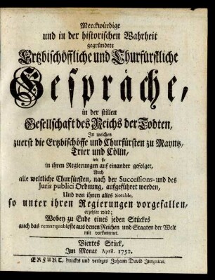 Viertes Stück, Im Monat April 1752.