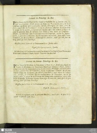 Extrait du Privilege du Roi ...