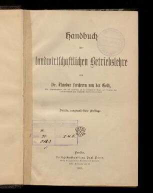Handbuch der landwirtschaftlichen Betriebslehre