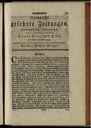 Ein und Vierzigstes Stück, den 11ten October 1794.
