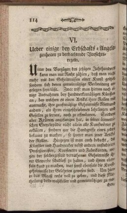 VI. Ueber einige bey Erbschafts-Angelegenheiten zu beobachtende Vorsichtsregeln.