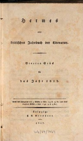 Hermes oder kritisches Jahrbuch der Literatur. 1819,4