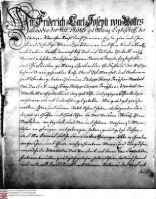 Friedrich Karl Joseph Kurfürst v. Mainz belehnt mit Birkenau Philipp Franz Freiherr Wambold