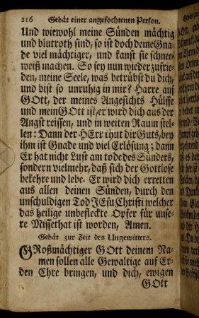 Gebät zur Zeit des Ungewitters. - Hertzens-Seufftzerlein einem Sterbenden zuzuruffen.