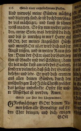 Gebät zur Zeit des Ungewitters. - Hertzens-Seufftzerlein einem Sterbenden zuzuruffen.