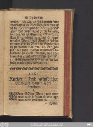 LXXX. Kurtzer, doch gründlicher Rath zum wahren Christenthum.