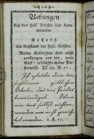Uebungen bey der heil. Beichte und Kommŭnion.