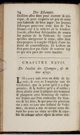 Chapitre XXVII. De l'utilité des Estampes, & de leur usage
