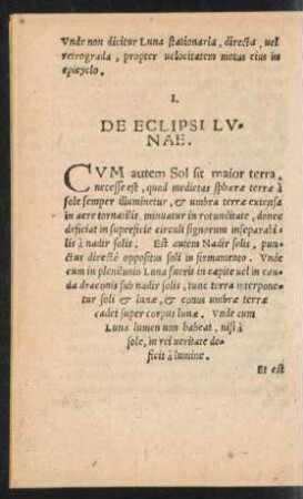 I. De Eclipsi Lunae.