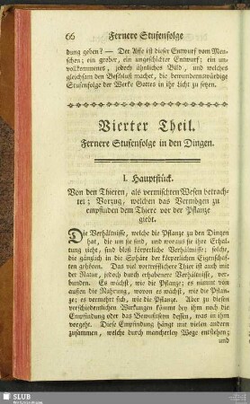 Vierter Theil. Fernere Stufenfolge in den Dingen