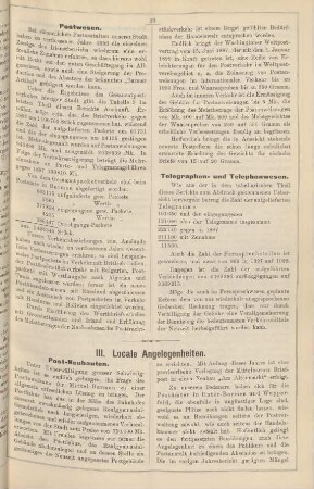 III. Locale Angelegenheiten.