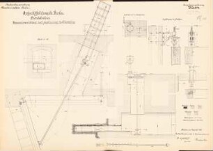 Großschiffahrtsweg, Breslau Gröschelschleuse: Bewegungsvorrichtung und Aufhängung des Fluttores: Aufsicht, Schnitte 1:20, 1:10