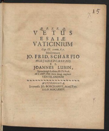 Vetus Esaiae Vaticinium Cap. IX. comm. 6. 7.