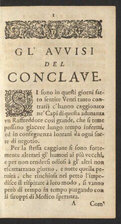 Gl' Avvisi Del Conclave. Discorso Primo.