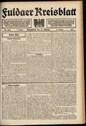 Dritte Ausgabe vom Samstag, den 21. Oktober 1911.