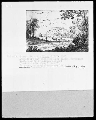 Landschaft mit Herde am Ufer eines Gewässers