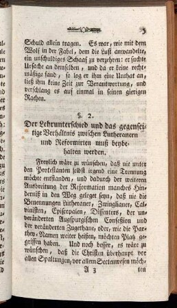 §. 2. Der Lehrunterschied und das gegenseitige Verhältnis zwischen Lutheranern und Reformirten muß beybehalten werden.