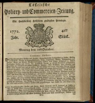 41tes Stueck, Montag den 12ten October 1772