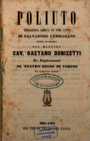 Poliuto : Tragedia lirica in 3 atti