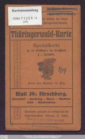 Blatt 39: Hirschberg : Ebersdorf - Saalburg - Harra - Blankenstein - Blankenburg