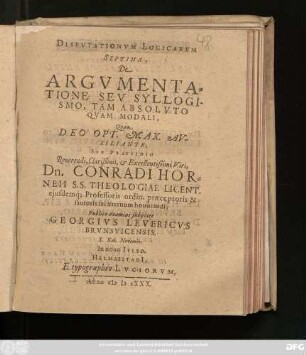 Disputationum Logicarum Septima, De Argumentatione Seu Syllogismo, Tam Absoluto Quam Modali