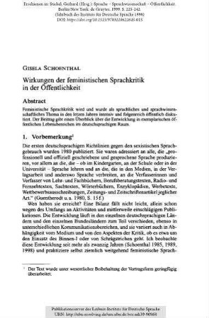 Wirkungen der feministischen Sprachkritik in der Öffentlichkeit