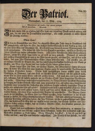 No. 20. Mittwochens, den 17. Mäy, 1724