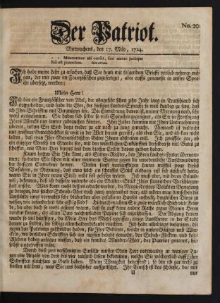 No. 20. Mittwochens, den 17. Mäy, 1724