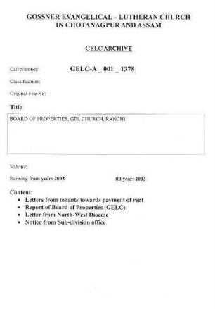 BOARD OF PROPERTIES GELC, RANCHI