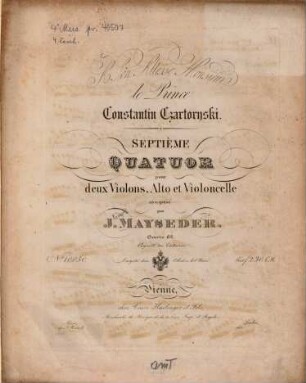 Septième quatuor : pour 2 violons, alto et violoncelle ; oeuv. 62