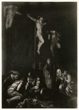 Unbekannter Meister : Kreuzigungsgruppe, Öl auf Leinwand, 147 x 104 cm, 17. Jh.