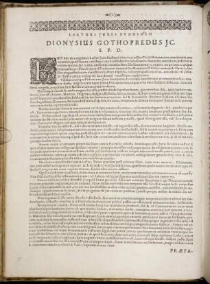 Lectori Juris Studioso Dionysius Gothofredus [...]