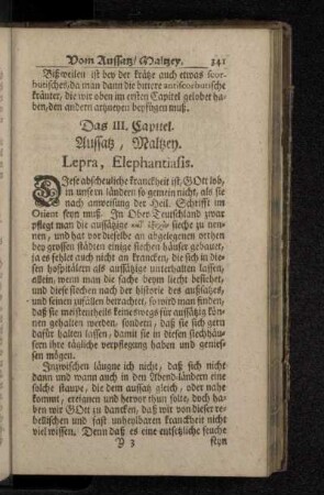 Das III. Capitel. Aussatz, Maltzey. Lepra. Elephantiasis.