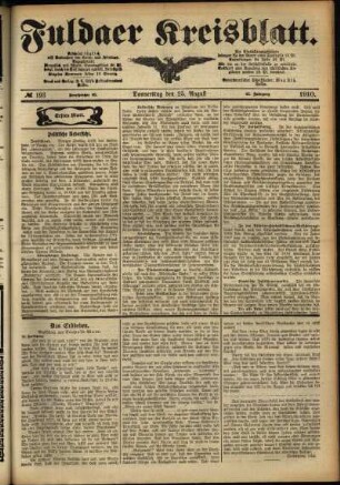 Erste Ausgabe vom Donnerstag, den 25. August 1910.