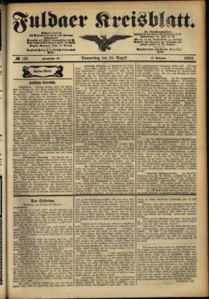 Erste Ausgabe vom Donnerstag, den 25. August 1910.