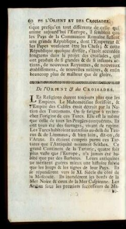 De l'Orient & des Croisades.
