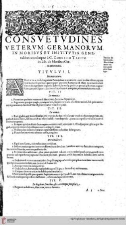 Consuetudines veterum Germanorum in moribus et institutis generalibus...