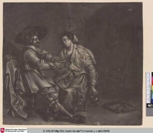 [Der Soldat beim Mädchen; Soldier and woman seated]
