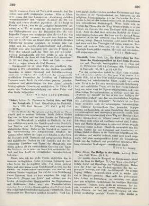 329-330 [Rezension] Liebert, Arthur, Geist und Welt der Metaphysik. I. Band
