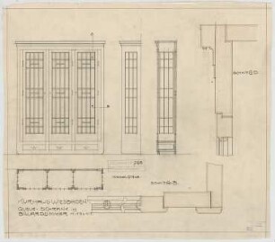 Thiersch, Friedrich von; Wiesbaden; Kurhaus - Schrank im Billardzimmer (Grundriss, Ansichten,Schnitte)