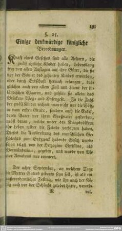 §. 25. Einige denkwürdige königliche Verodnungen