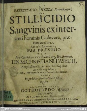 Exercitatio physica anaskeusike de stillicidio sanguinis ex interemti hominis cadavere