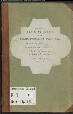 Zivilstandsregister der katholischen Gemeinde Albaxen, Kreis Höxter (GHT 1810) (Gemeinde: Katholische Gemeinde Albaxen, Kreis Höxter)